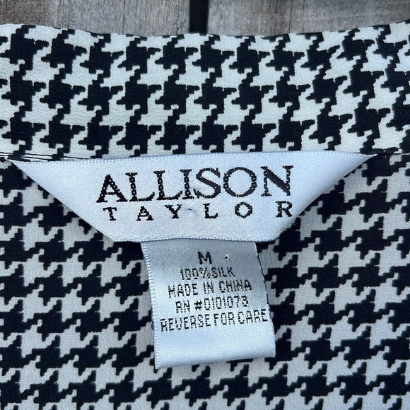 90s Y2K 100% silk top houndstooth Allison Taylor blouse black white size medium - Picture 8 of 11